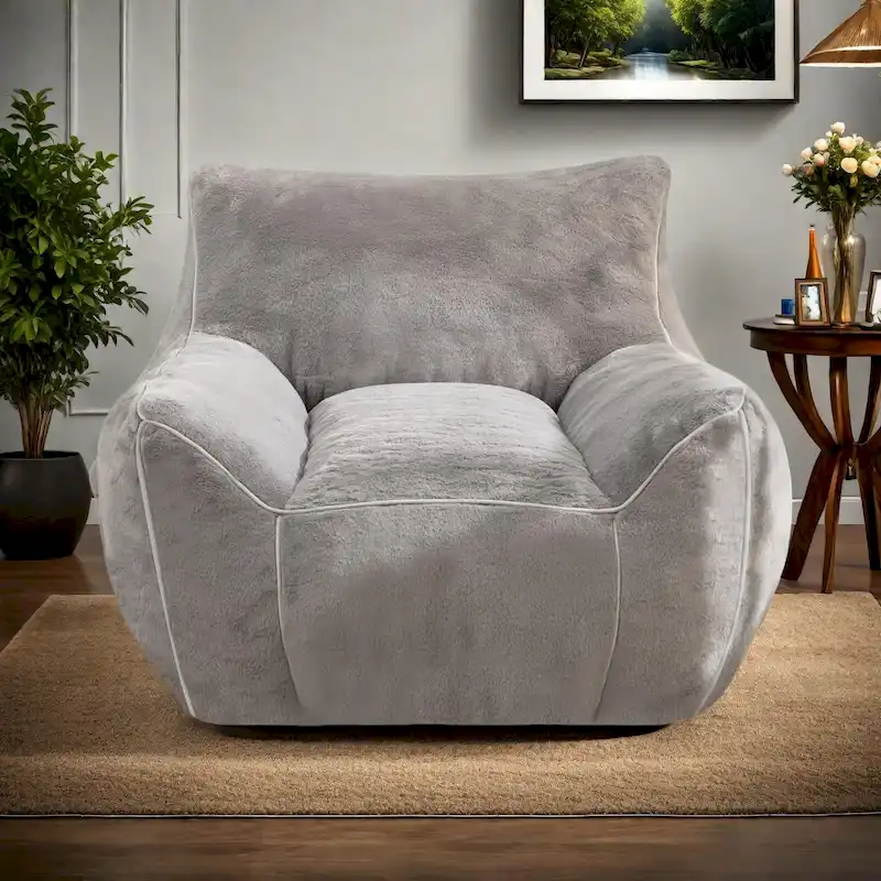Faux Fur Bean Bag Chair with Back Support, High-Density Shredded Foam Filler, and Versatile Design
