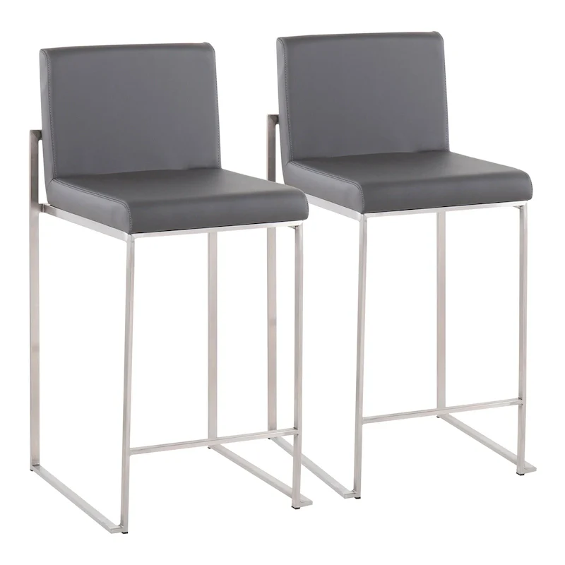 Black/Grey/White High Back Upholstered Counter Stool, Set of 2, 1-Person