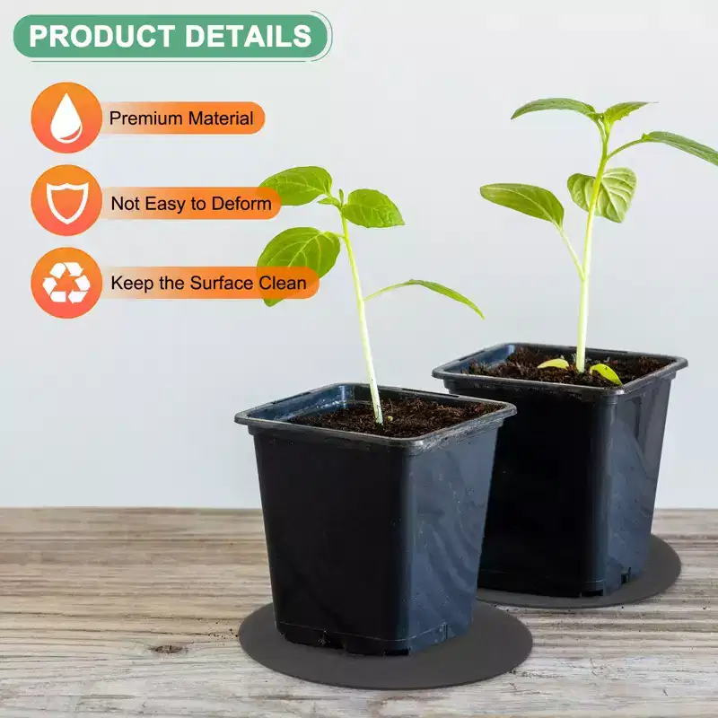 Unique Bargains Multipurpose Durable Lightweight Reusable Plant Coasters 4/6/8/10 Inch Black 16 Pcs