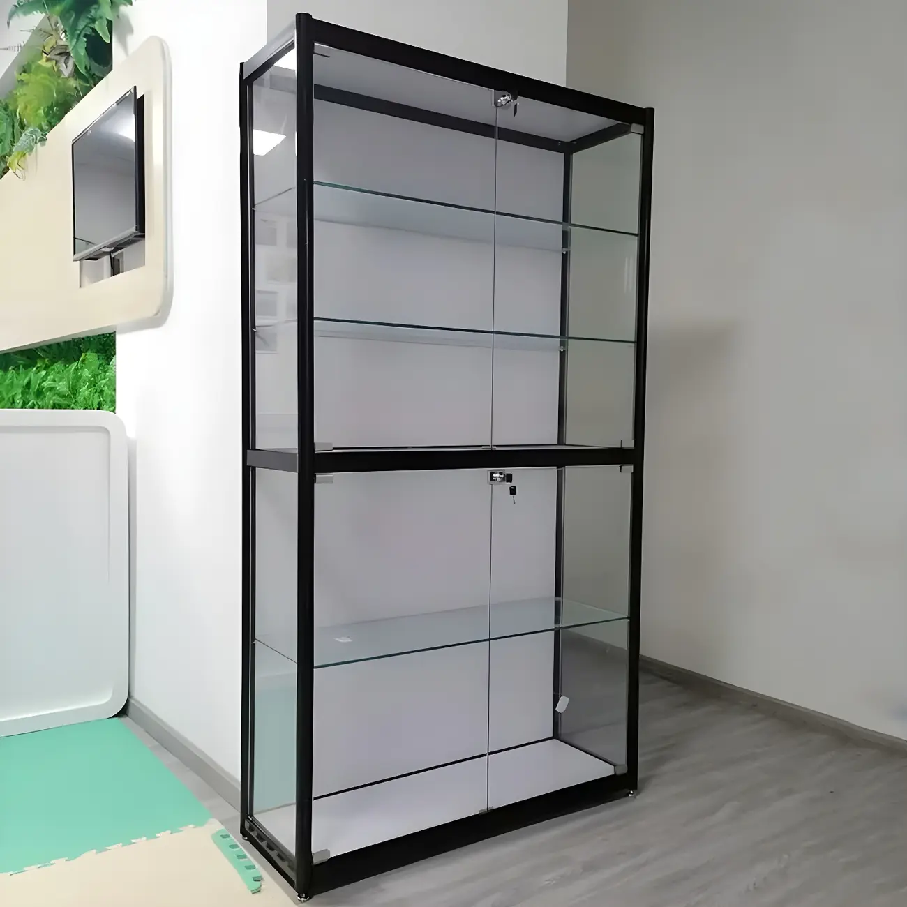 Contemporary Rectangular Black Glass Curio Cabinet