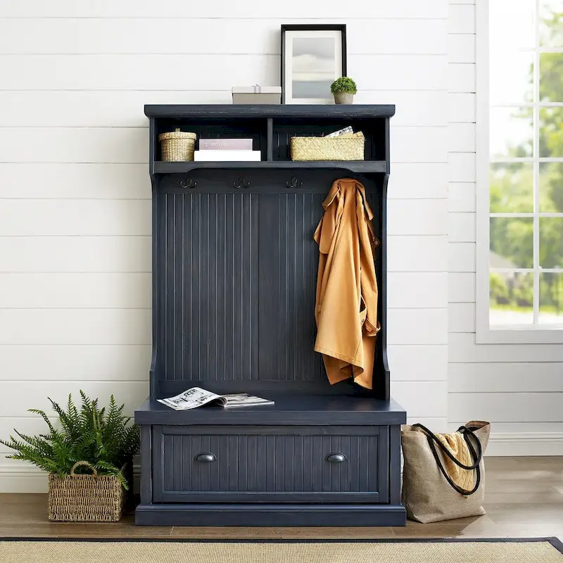Crosley Seaside Hall Tree In Distressed Navy Finish