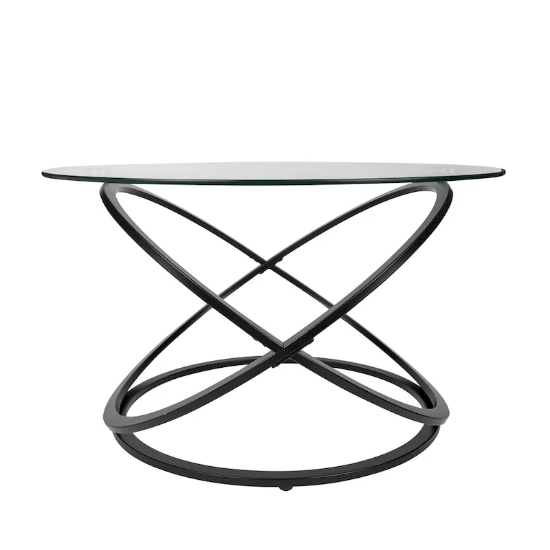 Cross Base Tempered Glass Round Coffee Table