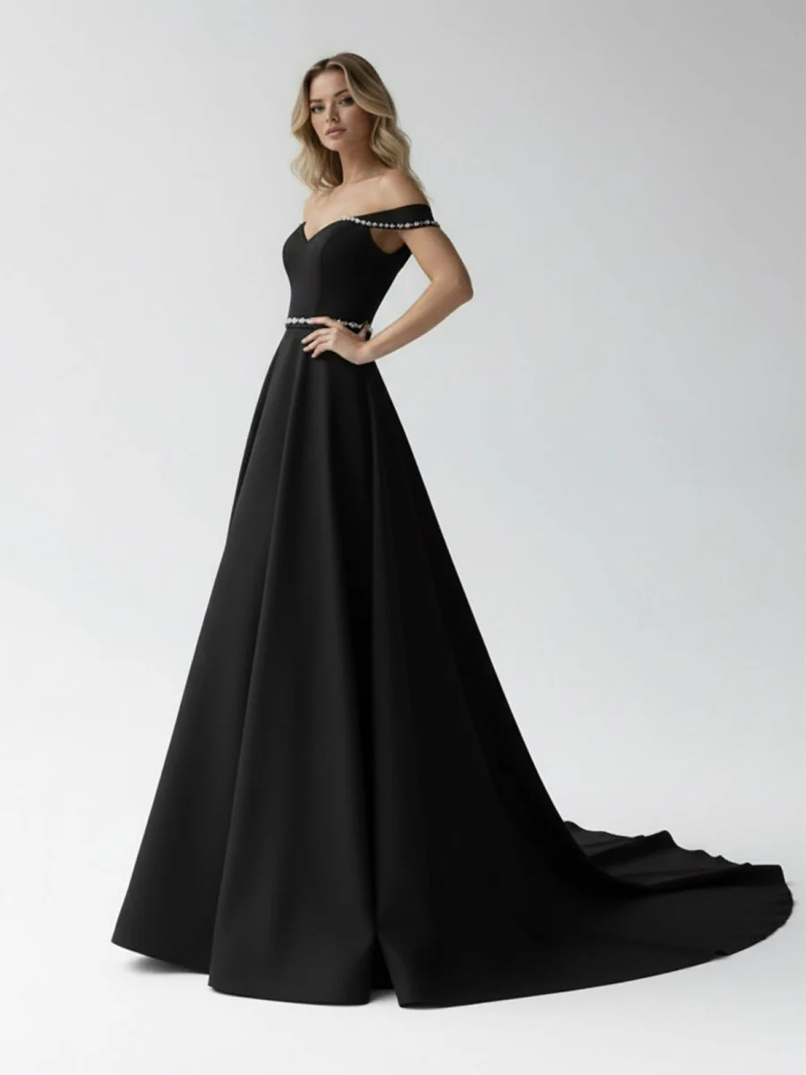 A-Line Off the Shoulder Beaded Wedding Dress