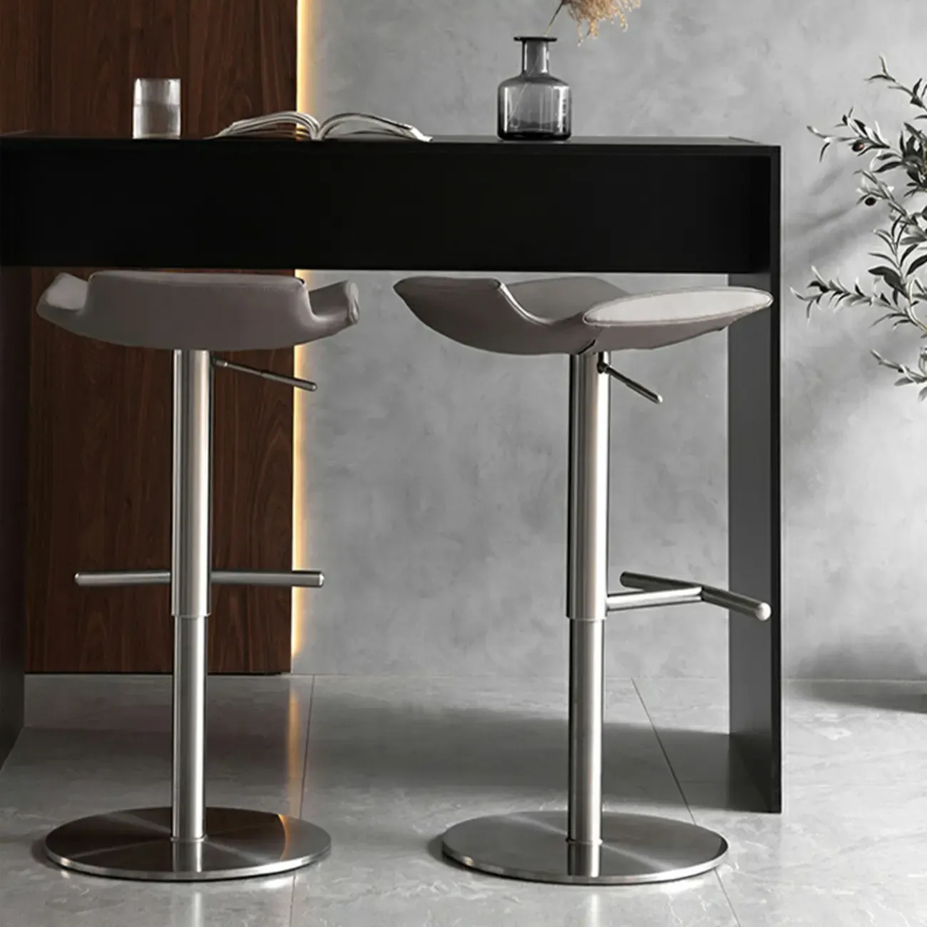 Modern Gray Swivel Metal Frame Adjustable Bar Height Stools