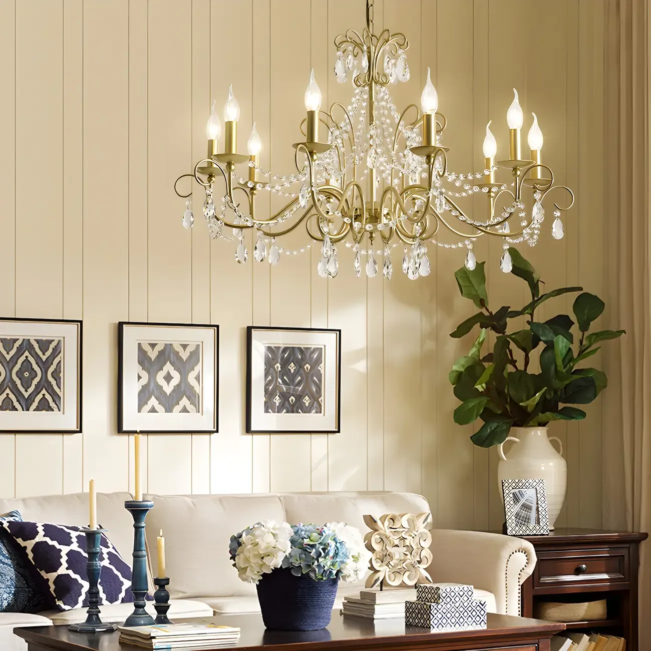 Gold Crystal Metal Elegant Classic Chandelier Light