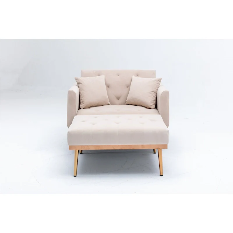 Velvet Upholstered Tufted Living Room Sleeper Sofa Chair With Rose Golden feet