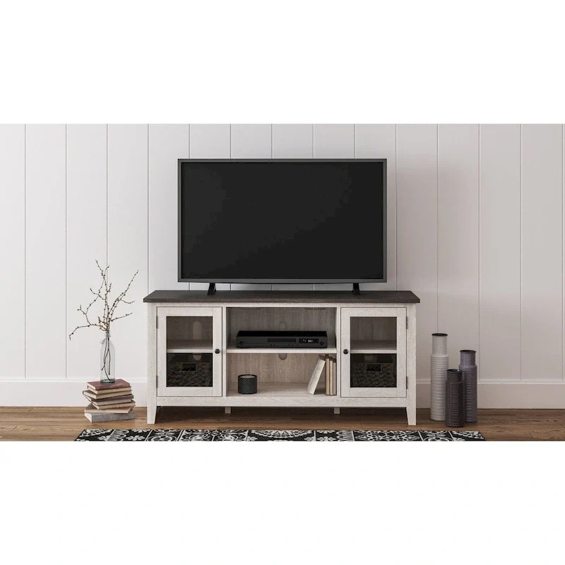 Casual Large TV Stand w/Fireplace Option, White/Brown
