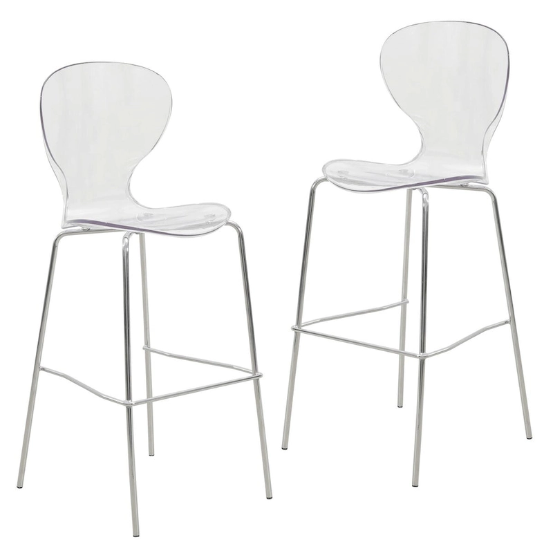 Acrylic Barstool with Steel Frame in Chrome Finish Oyster Series Set of 2