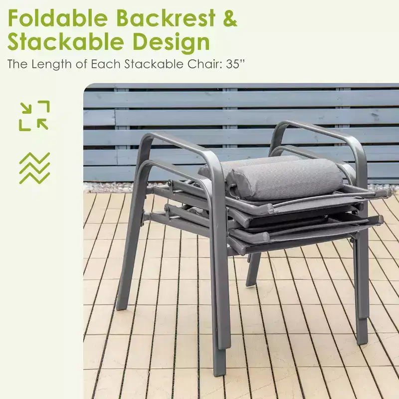 Costway 3PCS Patio Bistro Furniture Set Adjustable Back Stackable Chairs Brown\Black