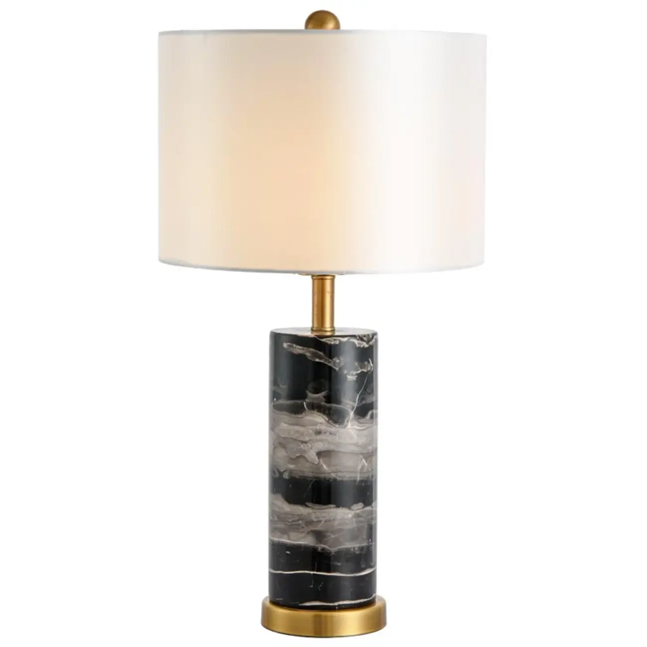 Modern Stone Table Lamp with Fabric Shade, LED Compatible