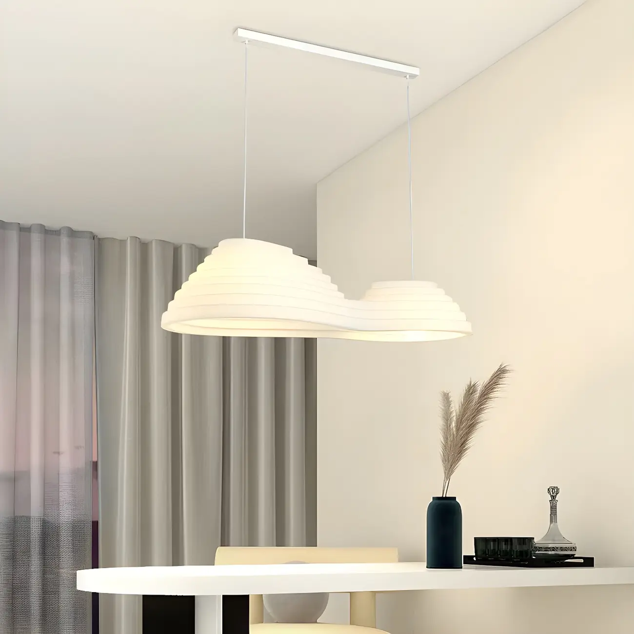 Modern White Layered Island Pendant Light LED for Kitchen