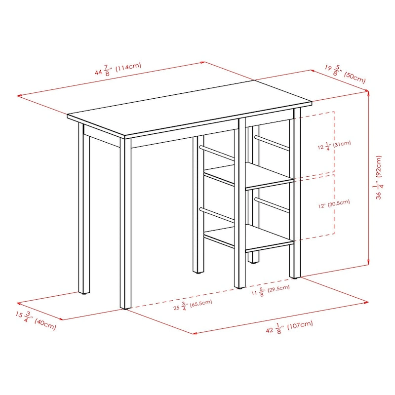 Egan Breakfast Kitchen Island with Shelves, Walnut - 45W x 19.7D x 36.2H