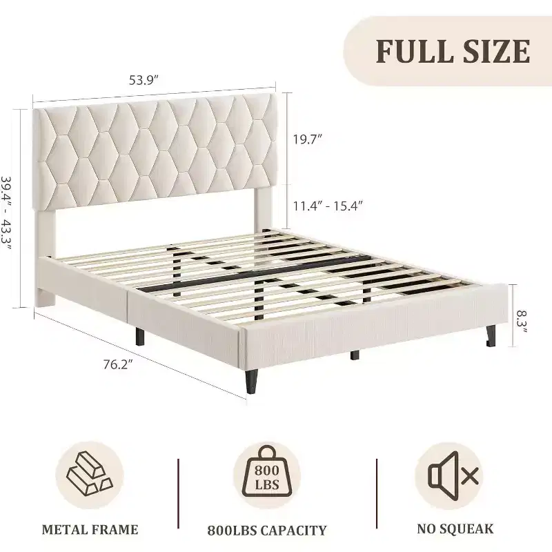 GustoWave Upholstered Platform Bed Frame with Adjustable Headboard, NoiseFree Design