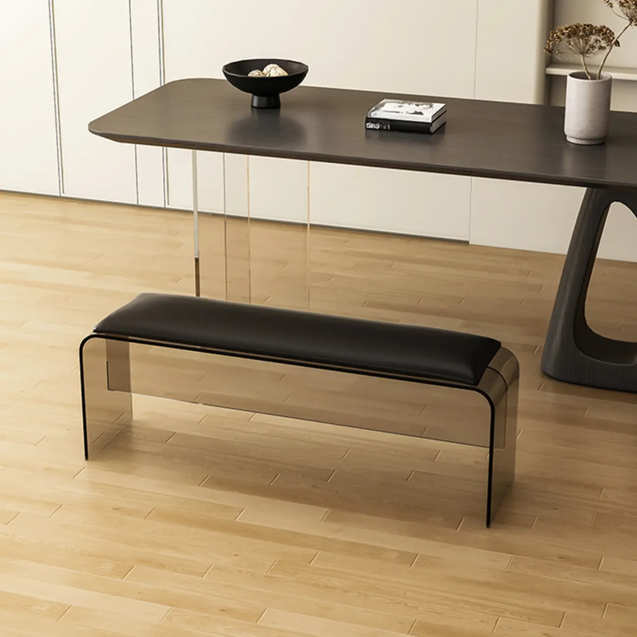 Acrylic Black Upholstered Bedroom Bench