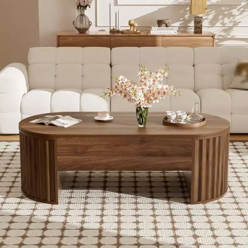 47.2'' Lift Top Coffee Table, Oval Wooden Center Table with Hidden Storage, Modern Cocktail Table for Living Room Bedroom Office