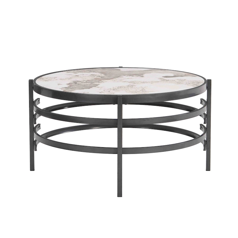 32.48 Modern Round Coffee Table with Sintered Stone Top & Sturdy Metal Frame