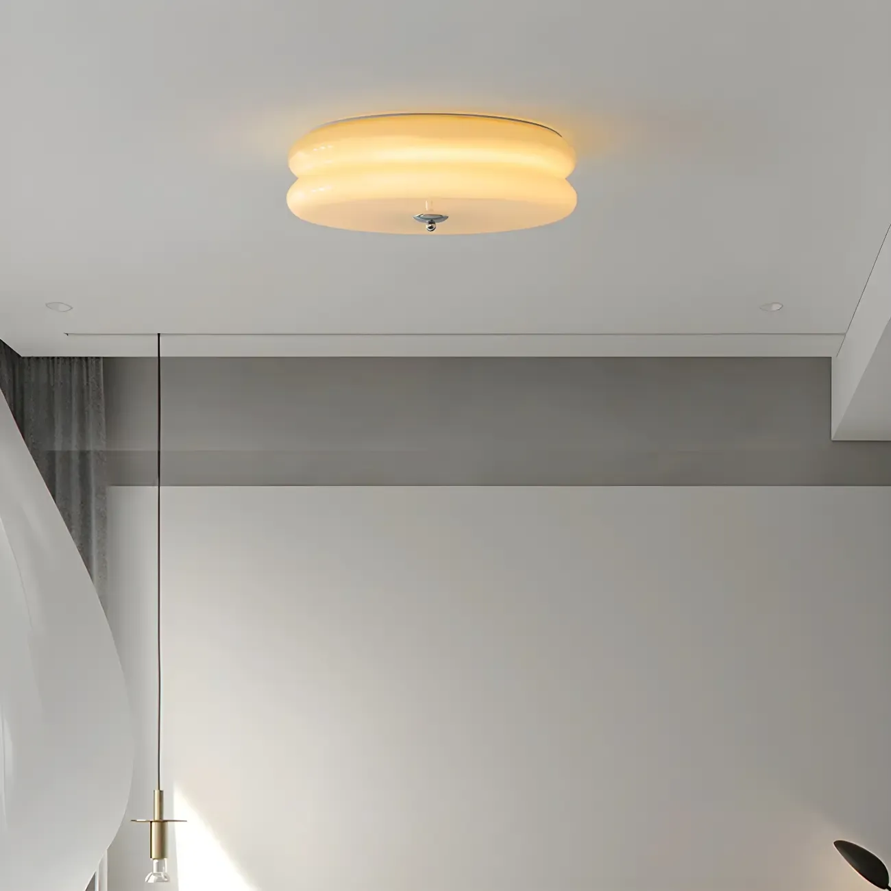 Modern Creamy Round Double-Tier Glass LED Flush Ceiling Light