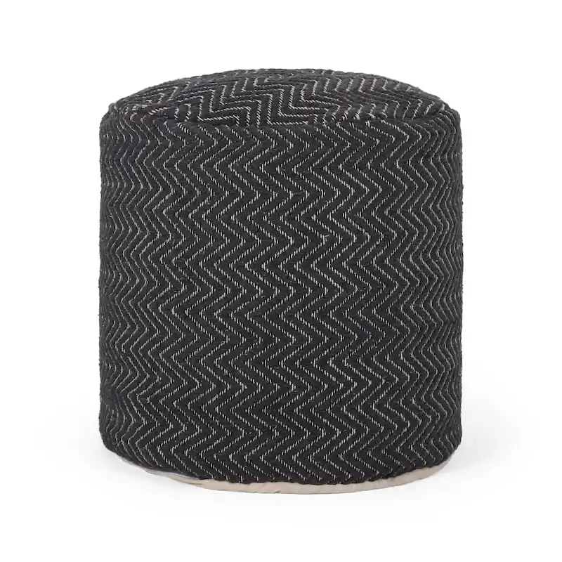 Boho Handwoven Zigzag Cylinder Pouf – Cotton & Polystyrene Fill, No Assembly