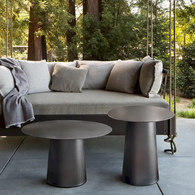 Outdoor Mid Century Modern Metal Single Round Coffee Table -Black 23.6W
