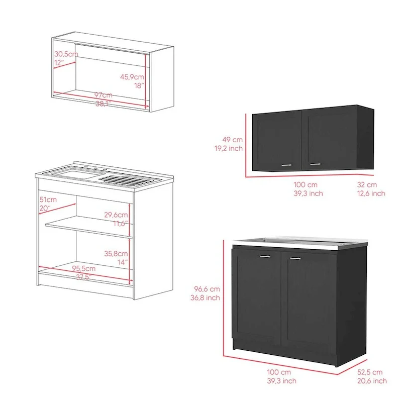 Cabinet Set, Garage, Black,30,8 H X 39,3 W X 20,4D
