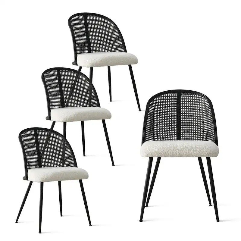 High Back Rattan Boucle Dining Chair