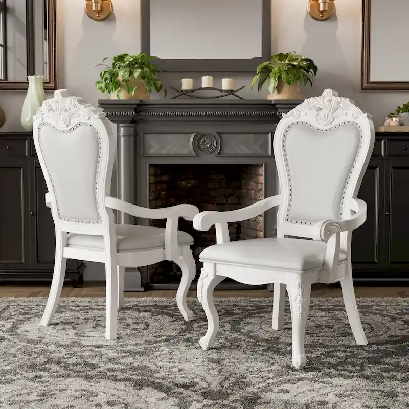Furniture of America Eugene Traditional Solid Wood Dining Arm Chairs with Nailhead Trim and Cabriole Legs (Set of 2)
