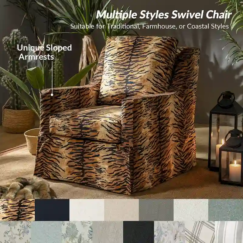 Stan Farmhouse Slipcover Rocking Swivel Chair by