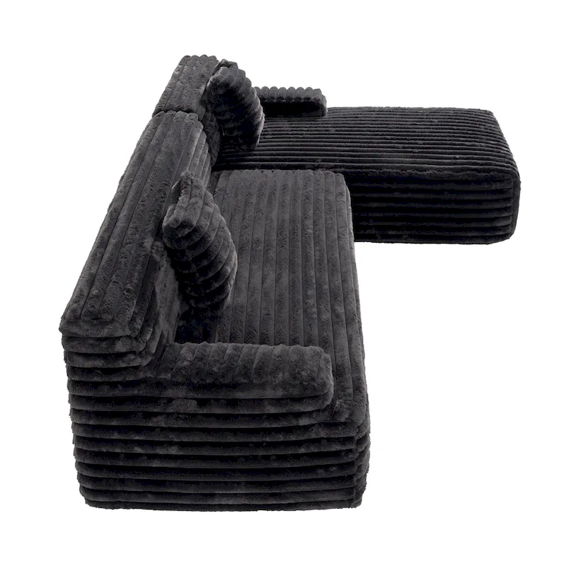 110 Faux Fur Cloud 3-Seater sat L-Shaped Sectional Sofa with Two Included Throw Pillows