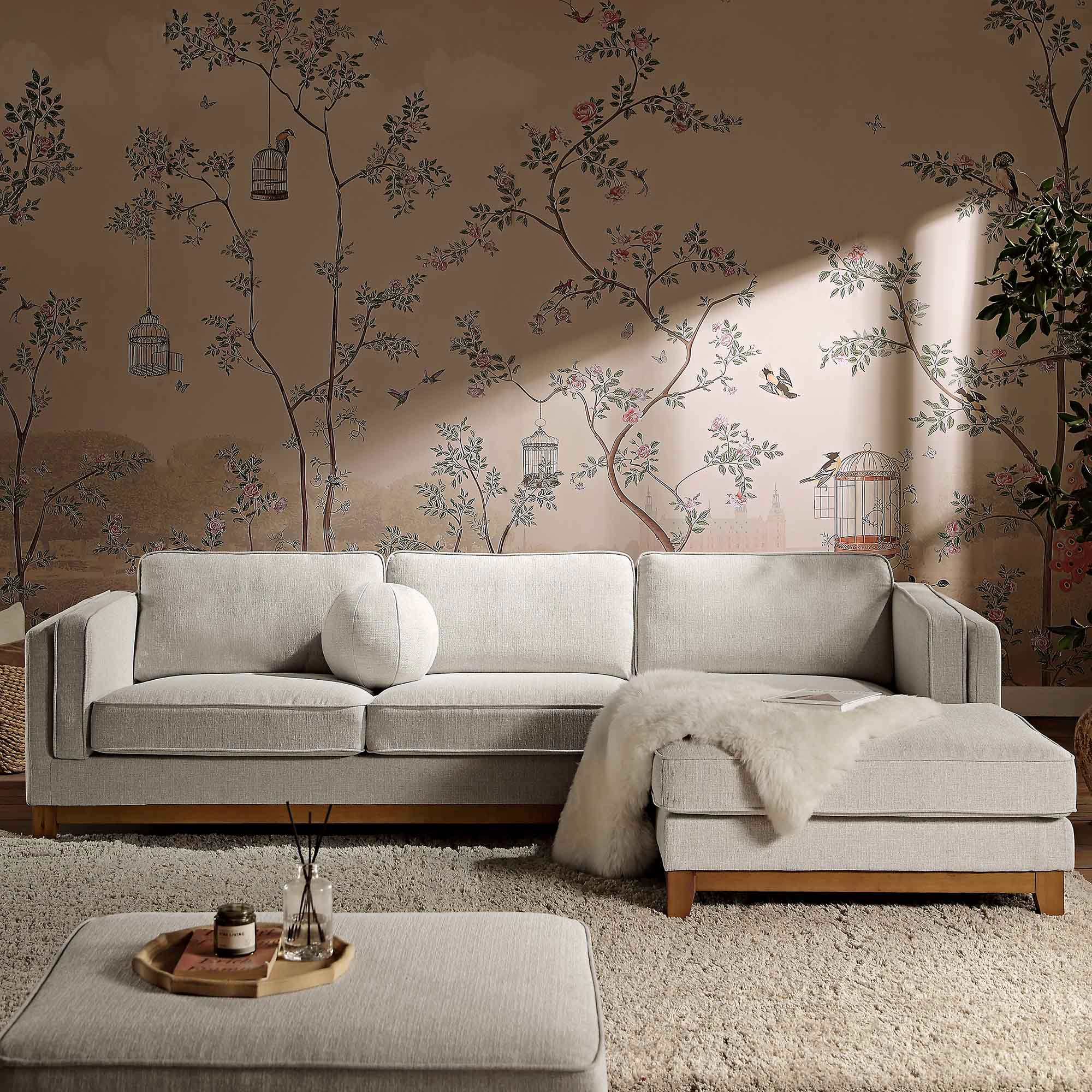 Woven Fabric Sofa, Grande Chaise Sofa Right Hand Facing