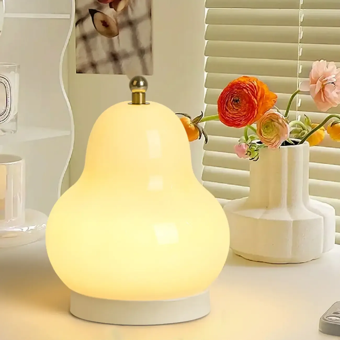 Cute Glass Pear Shape Bedside Lamp Direct Wired Electric