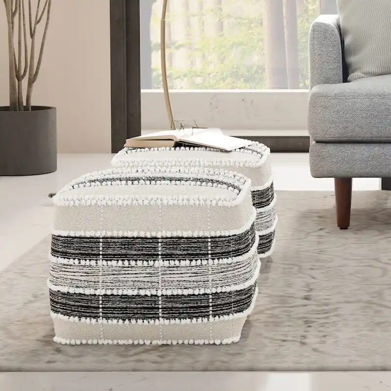 Multi Color Square Woven Indoor/Outdoor Pouf for 1