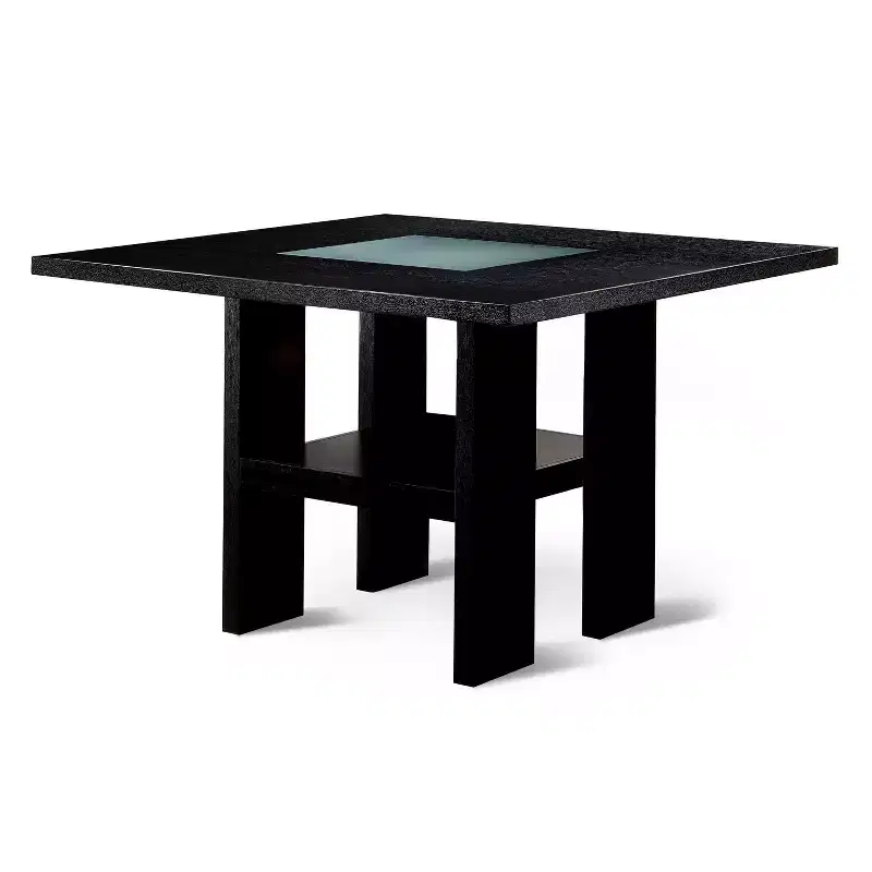 Stevenson Glass Insert Open Shelf w/Led Lights Counter Dining Table Black - HOMES: Inside + Out: Frosted Glass, Square Shape, Storage Base