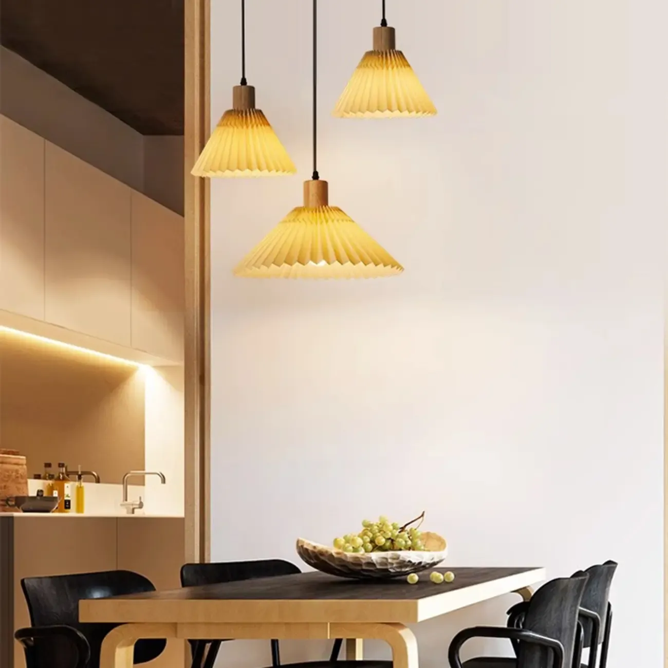 Modern Beige Pleated Pendant Light for Dining Room