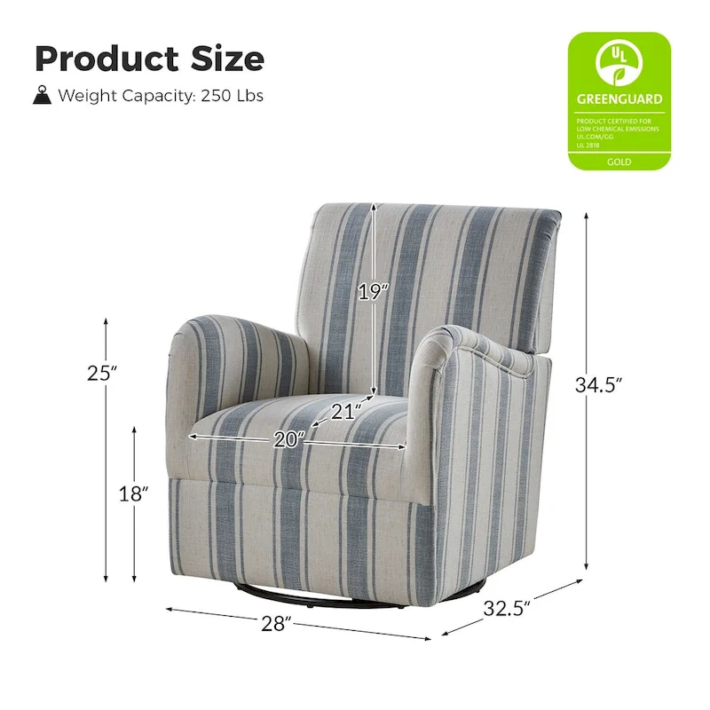 Pancy Traditional Swivel Armchair with Jacobean Strip Pattern Set of 2 by HULALA HOME