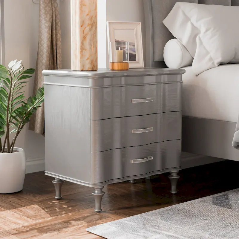 Solid Wood 3-Drawer Nightstand