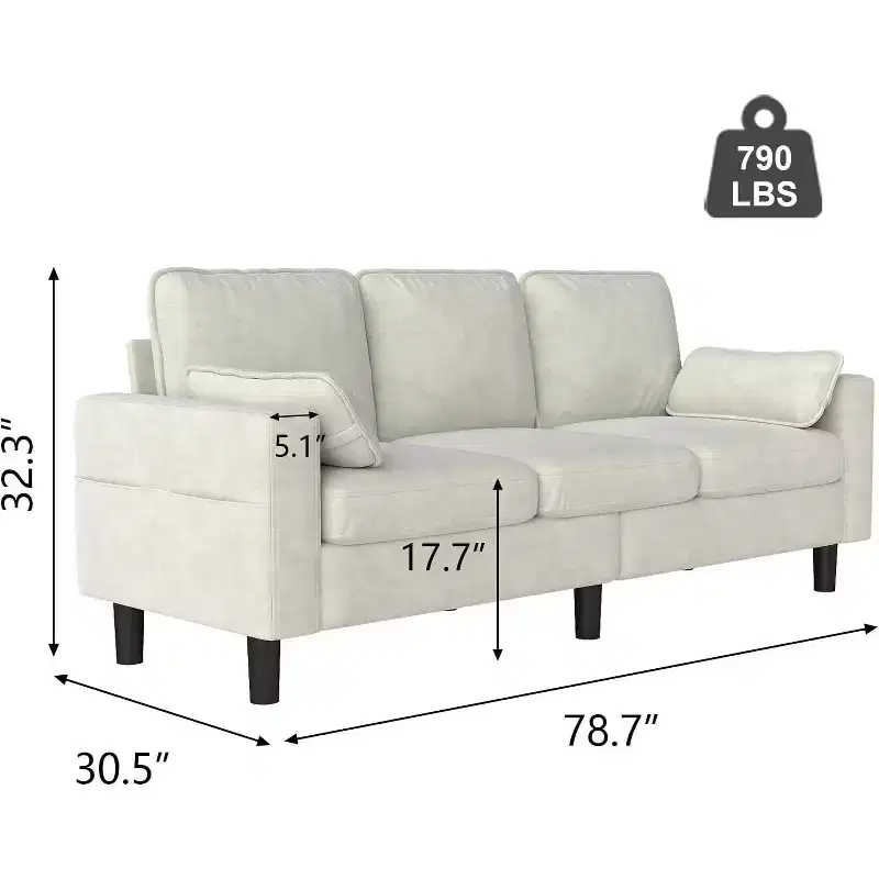 Kinsuite 3-Seater Sofa Chair - 78 Modern Accent Chairs with Arms & Cushions, Beige