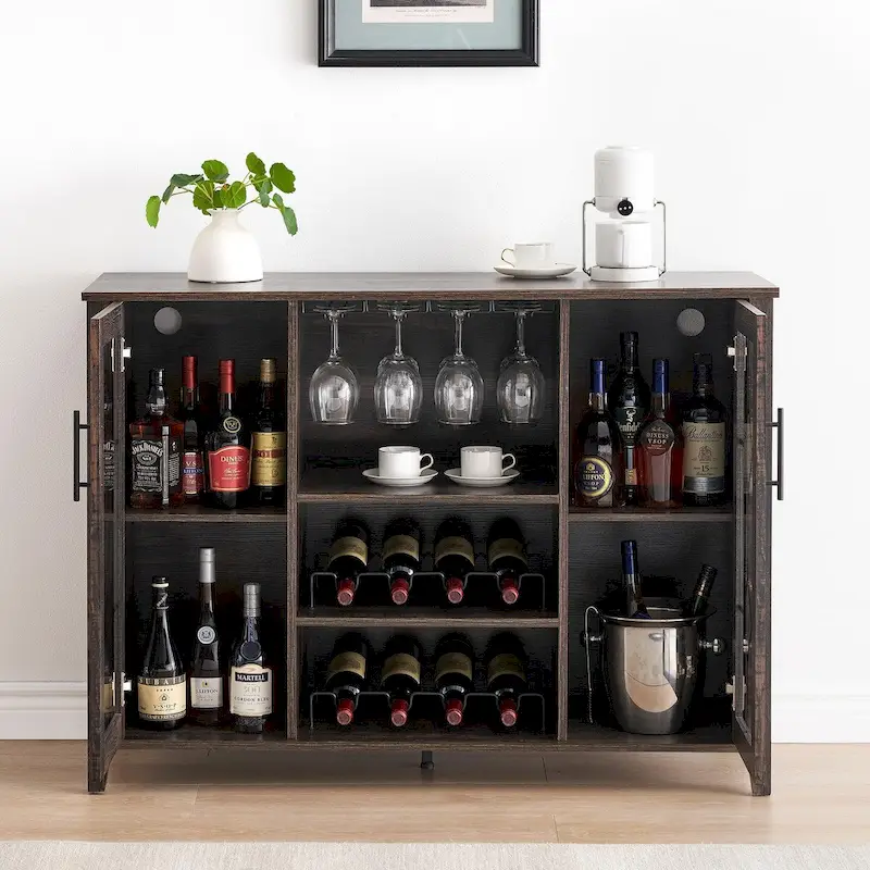 Wine Bar Cabinet with LED Light - 15.7D x 47.2W x 34.61H