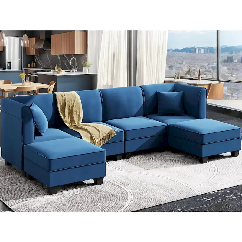 Futzca Sectional Couch Modular Sofa, 116 Velvet L-Shaped Couch Sofa