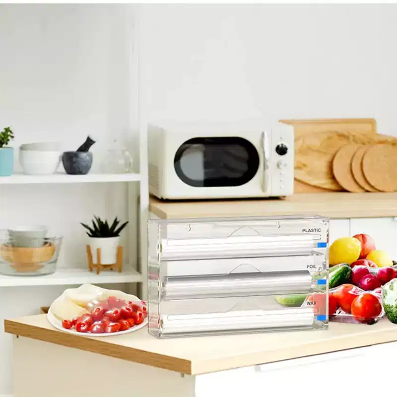 Foil & Plastic Wrap Organizer  Acrylic Storage Dispenser for Kitchen Drawer (Standard Size, Clear)