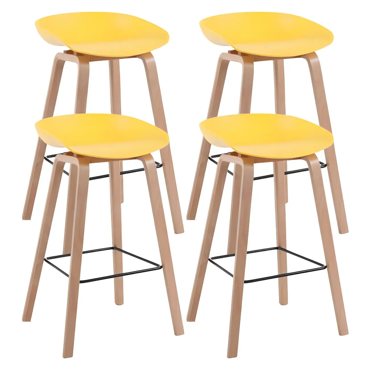 Mid-Century Modern Plastic Bar Stool with Wood Legs