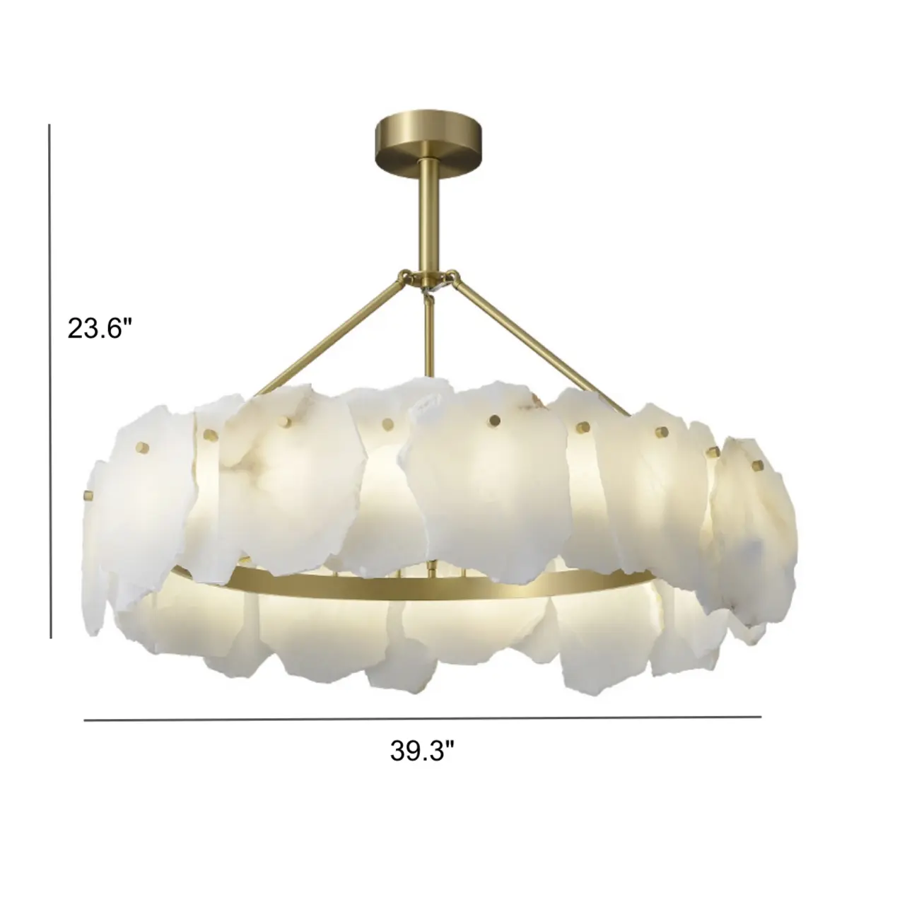 Brass Downrod Circular White Alabaster Chandelier