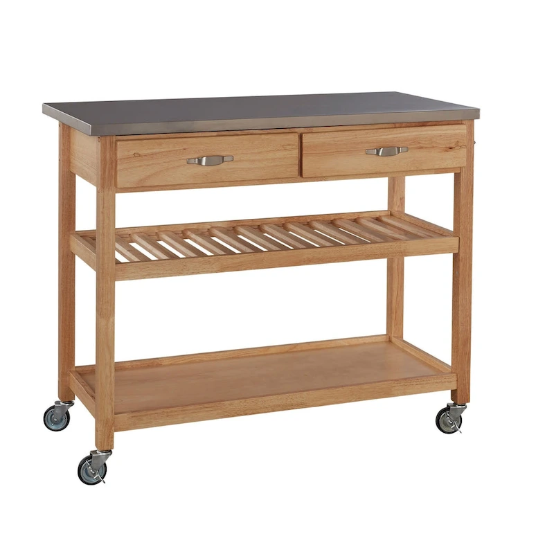 General Line Brown Kitchen Cart with Stainless Steel Top - 45' x 21' x 37'