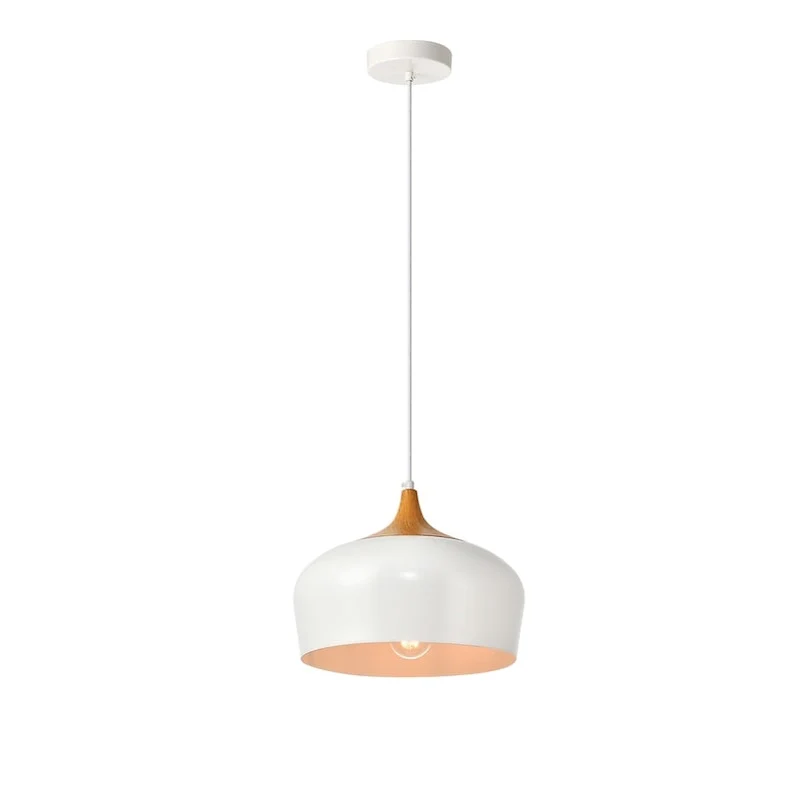 Living District Nora Collection White and Natural Wood Pendant