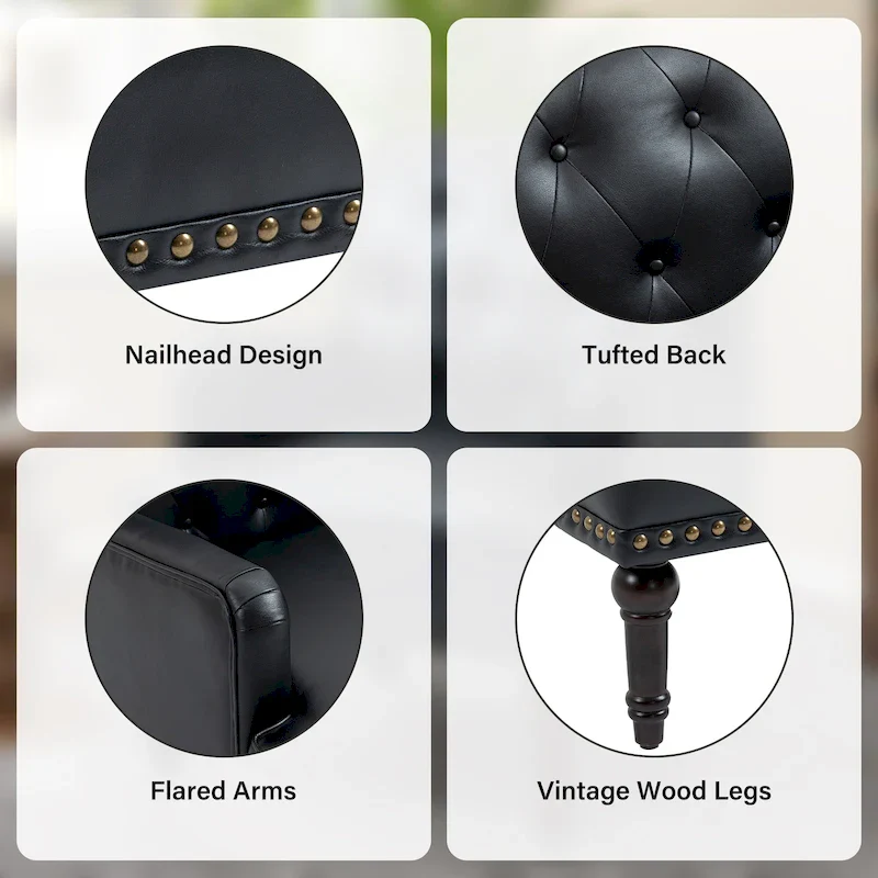 Tufted Vegan Leather Accent Chairs Armchairs with Nailhead Trim