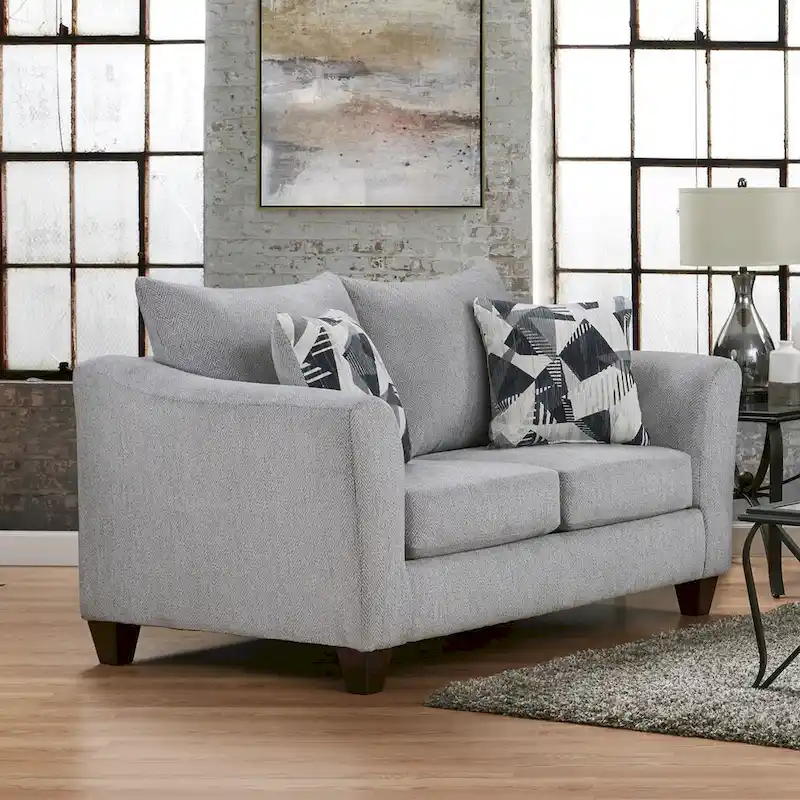 Roundhill Furniture Duleek 2-Piece Living Room Set, Sofa and Loveseat, Herringbone Silver