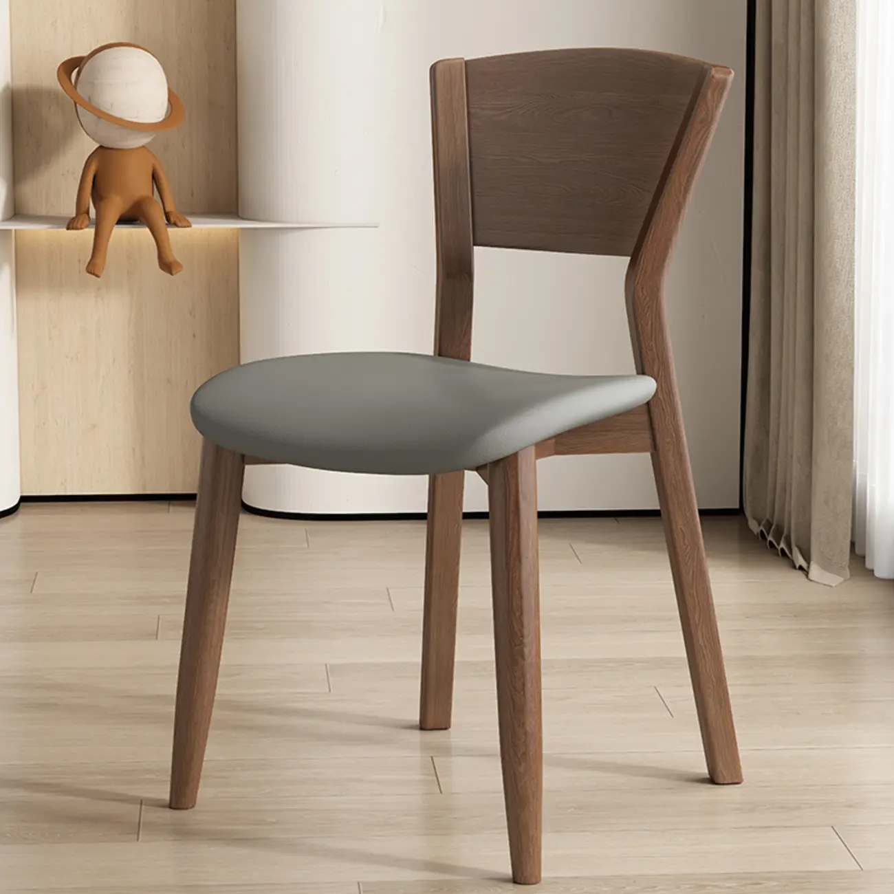 Simple Wooden Open Back Faux Leather Upholstered Dining Chair