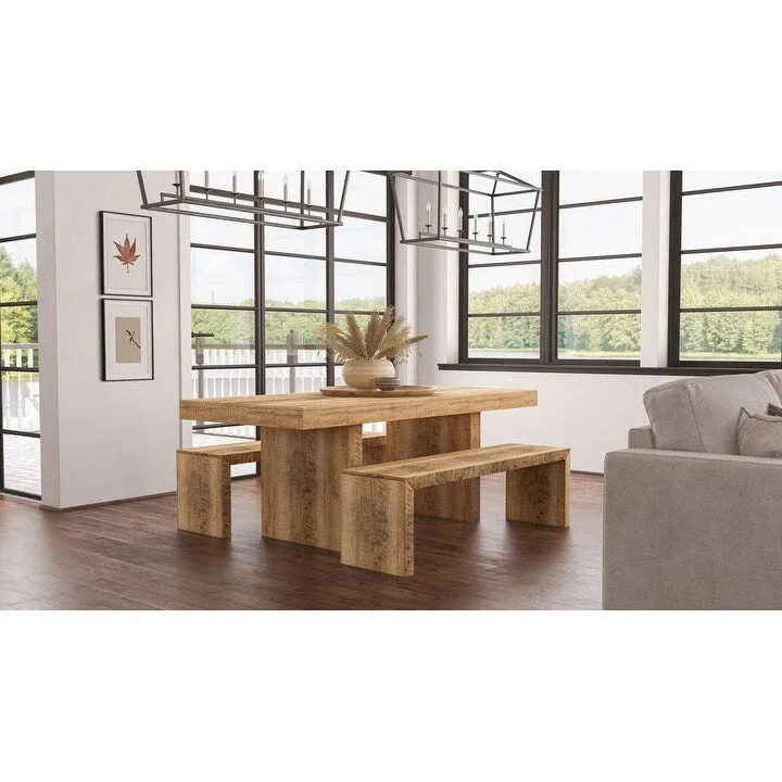 Natural Solid Mango Wood Dining Table with Clear Wax Finish – 80