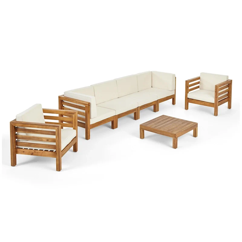 Oana Outdoor 6-seat Acacia Wood Sofa and Club Chair Chat Set by Christopher Knight Home