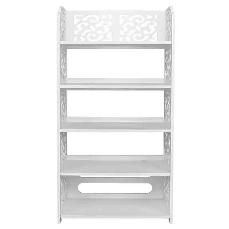 Wood-plastic Board Five Tiers Carved Shoe Rack White A