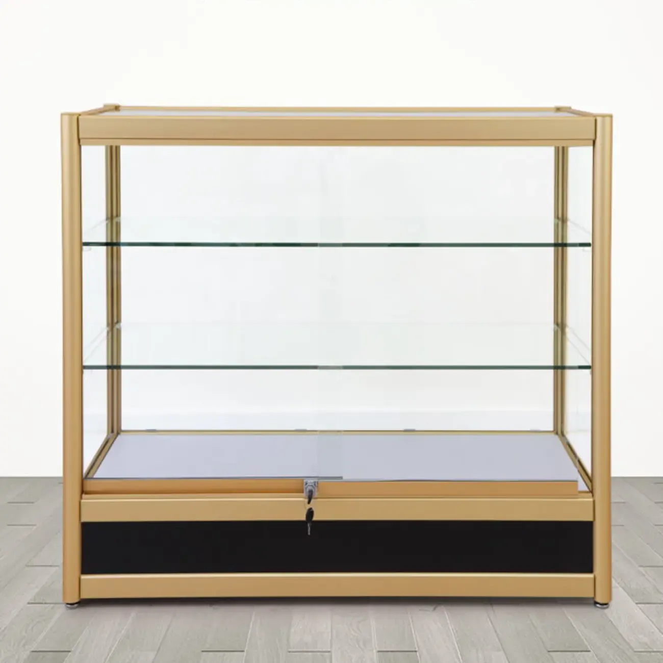 Gold Rectangular Metal Frame Glass Curio Cabinet